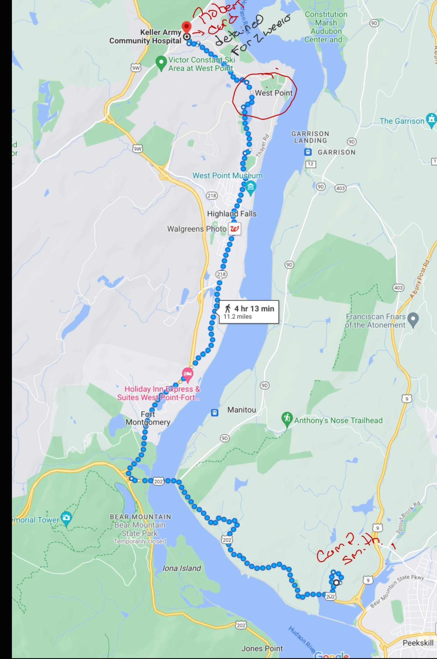 map of camp smith to hospital